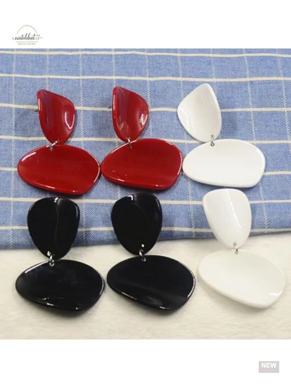 Glossy Acrylic Geometric Drop Earrings Double Layer Statement Dangle